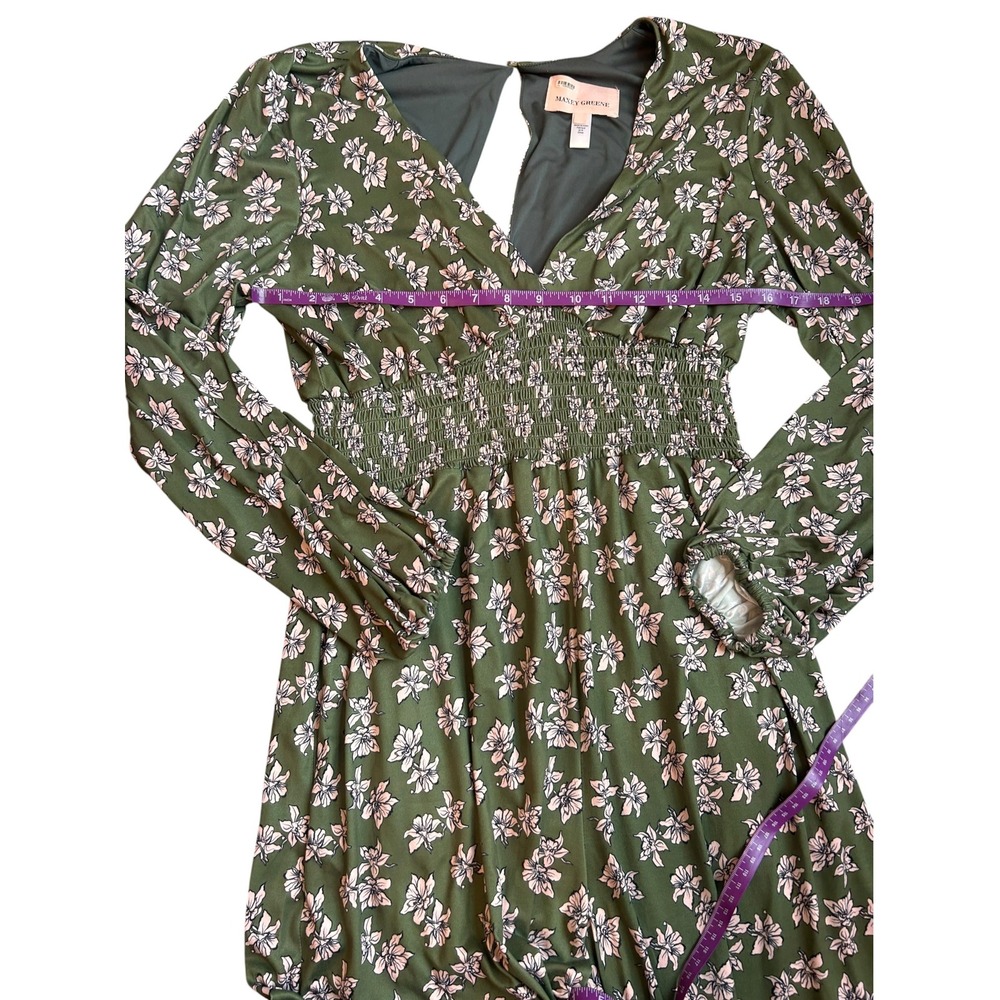Maxey Greene Floral Wide Leg Jumpsuit Long Sleeve Olive Green Women Size Small - Picture 5 of 6